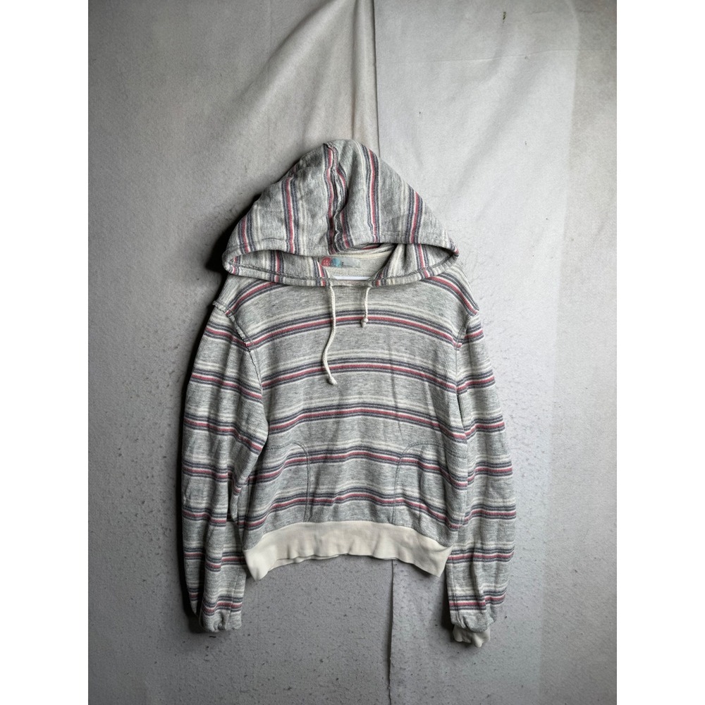 Free People Beach Womens Grey Striped Pullover Hoodie Sweatshirt Size M 8657